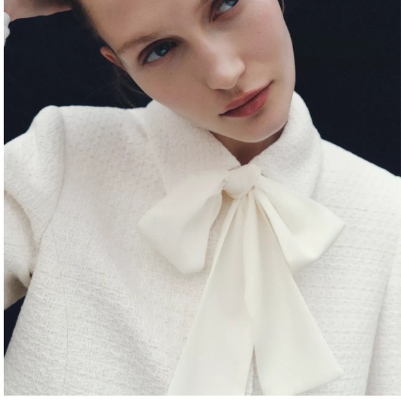 Zara 2 piece set Bow Trim Textured blazer with matching Skort - Picture 5 of 11